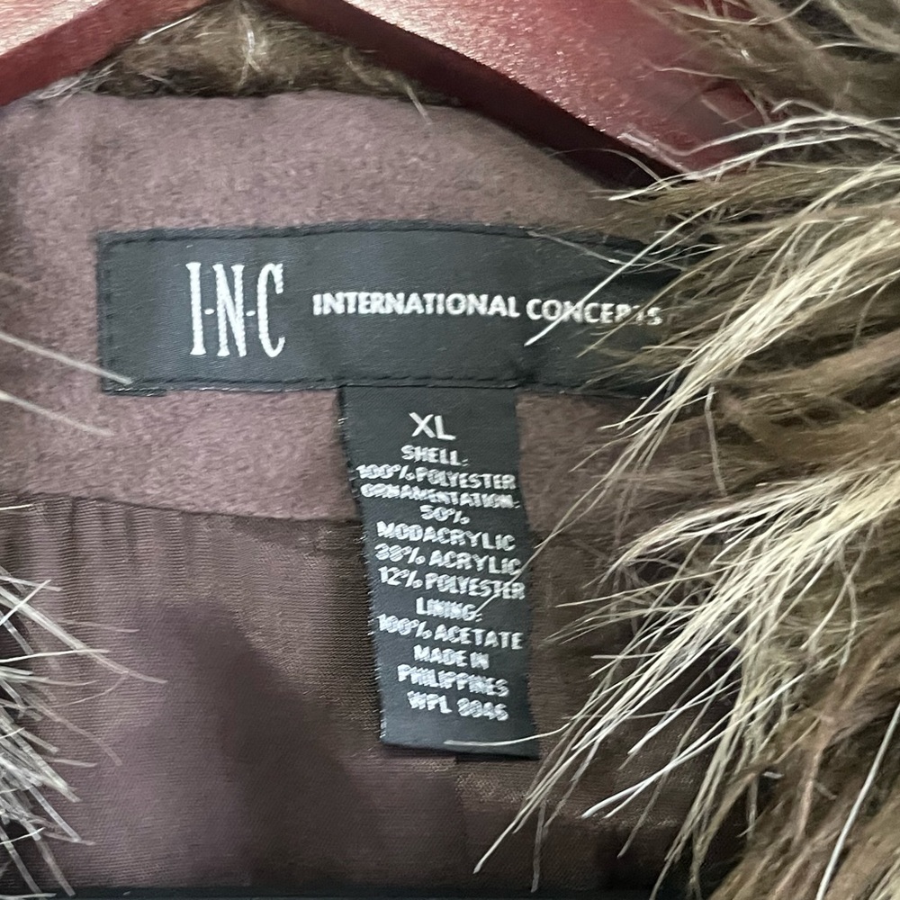 Brown INC Long coat jacket with faux fur trim XL - Picture 4 of 4